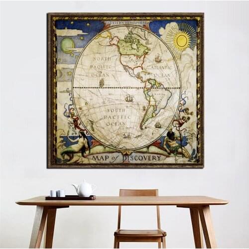 24x24 inch Western Hemisphere Map of Discovery Vintage Decor Map Home Office Wall Decoration Painting