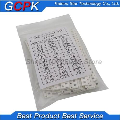 0805 SMD Resistor Kit Assorted Kit 1ohm-1M ohm 1% 33valuesX 20pcs=660pcs Sample Kit