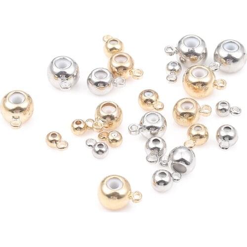 10pcs/lot Big Hole Gold Silver Charm Pendant Connectors Adjustment Copper With Silicone Beads For Diy Bracelet Jewelry Making