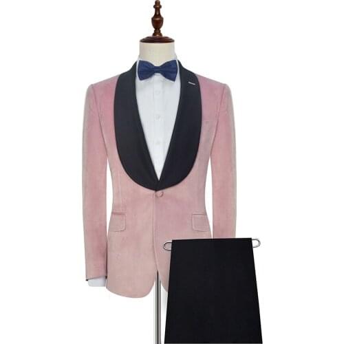 Handsome Groomsmen Velvet Groom Tuxedos Mens Wedding Dress Man Jacket Blazer Prom Dinner (Jacket+Pants+Tie) A16