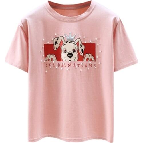 GGRIGHT Summer Tops Women T Shirt Cotton White Loose Short Sleeve Oversize T-Shirt Woman Beading Kawaii Korean Clothes Pink