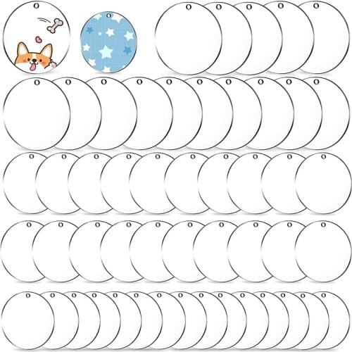 MIUSIE 50 PCS Acrylic Keychain Blanks Kit Clear Acrylic Keychain Blanks With 3 Sizes Of Bulk Transparent Circles For DIY Craft