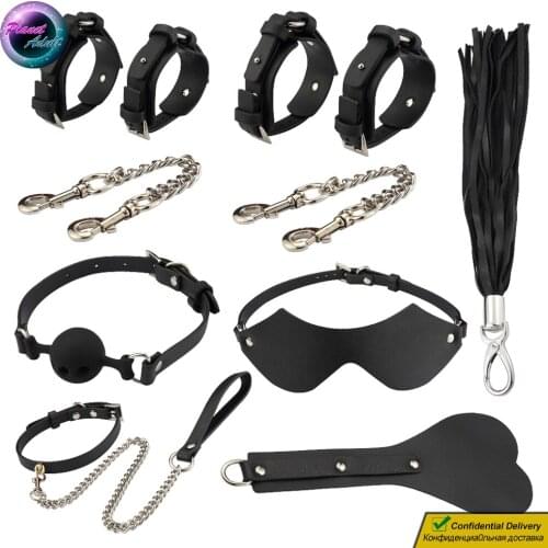 BDSM Sex Toys Set Devices Handcuffs Blindfold Whip Gag Shackles Paddle Leash Collar Adult Product Kits for Women Gay Men Couples