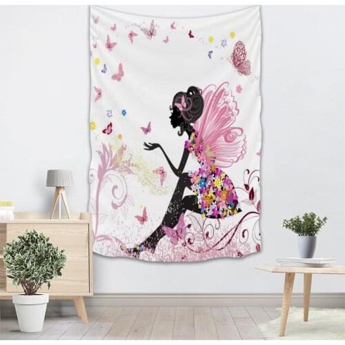 New Custom Flower silhouette tapestry printed Creative living room bedroom background wall fabric hanging painting small fresh