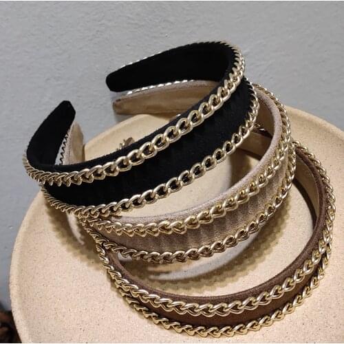 Metal Chain Plain Fabric Wrapped Hairband Headband Adult Hair Accessories
