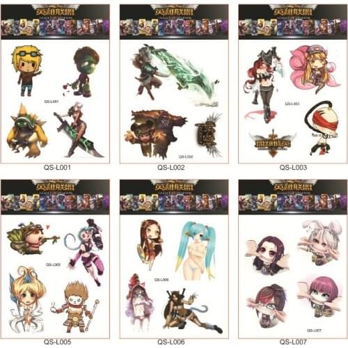Wholesale New Original Game Body tattoos Cartoon Anime Comic-Con CLUB temporary tattoo Art tatuajes 100packs/lot free shipping