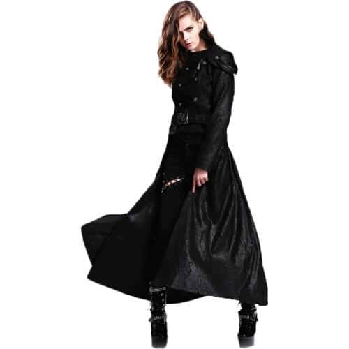 Autumn Winter Gothic jacket Womens Detachable Long Coat Female Long Sleeve Slim-fitting Clothing Black Jackets Windbreakers