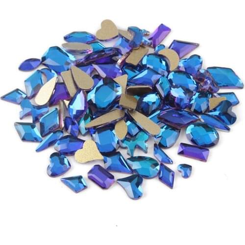 Flame blue Mix Shape Nail art Rhinestone 100Pcs flat back Volcanic Crystal Strass for DIY Nails art Decoration