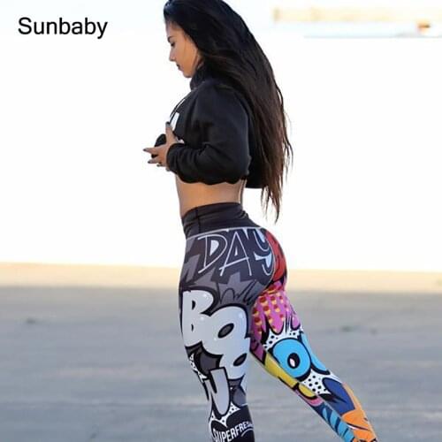 SUNbaby maternity Digital print little monster yoga pants buttock lift high waist sports leggings K0504