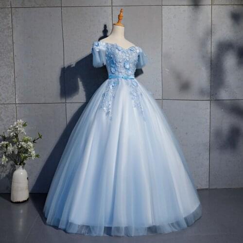 Light blue flower lace embroidery gown Medieval dress Renaissance gown royal dress Victoria dress/princess cosplay Belle Ball