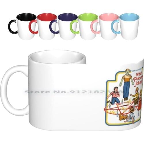 Whos Possessed Johnny ? Ceramic Mugs Coffee Cups Milk Tea Mug Retro Vintage Funny 70s 80s Ritual Occult Demon Horror Kids