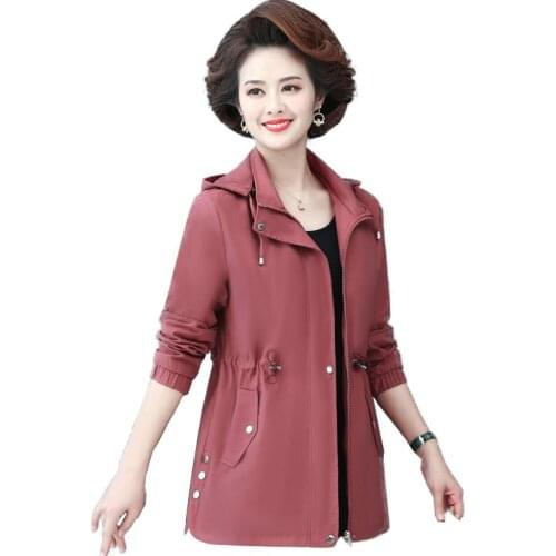 Spring Autumn Windbreaker Jacket Thin Section Hooded Coat Middle-Aged Elderly Womens Large Size5XL Female Outwear