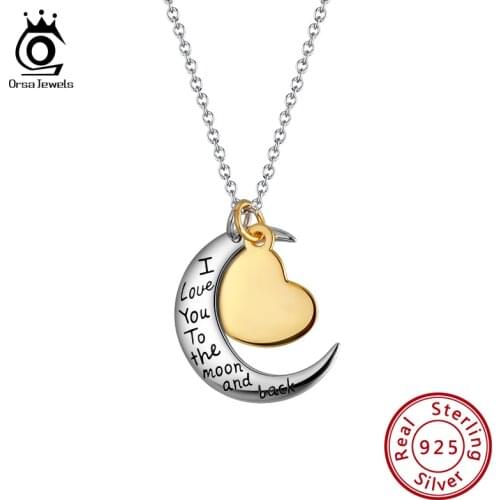 ORSA JEWELS 925 Sterling Silver Love Heart Pendant Necklace Elegant Love you to The Moon and Back Valentine Gifts Jewelry SN264