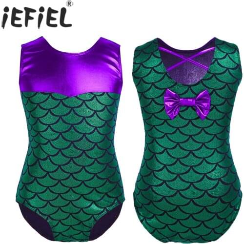 IEFiEL Kids Girls Sleeveless Costumes Scales Printed Splice Ballet Dance Gymnastics Leotard Jumpsuit Dancing Ballet Competition