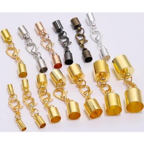 10pcs/Lot Leather Cord Bracelet Lobster Clasps Hooks 3 4 5 6 8 9 10mm Crimps End Tip Caps Connectors For Jewelry Making Findings
