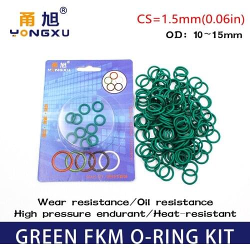 10PC Rubber Ring Green FKM O Ring Kit 5Sizes O rings Seal Rubber Sealing O-ring Washer Gaskets Oil Fuel Assortment Set Kit Box