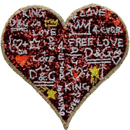 10pieces Sequin Love Heart Fabric Patches Embroidery Paillette Applique Sew on T-shirt Bags DIY Sewing Accessories TH1051