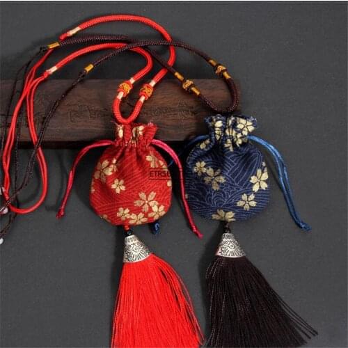 100pcs Vintage Chinese Style Silk Embroidery Jewelry Storage Bag Handmade Flower Pattern Sachet Jade Tassel Drawstring Gift Bag