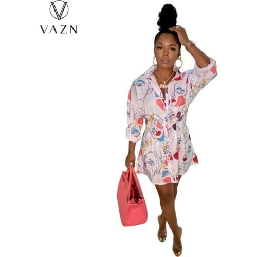 VAZN 2021 Full Sleeve Print Elegant Mini Dresses Sexy Club Birthday Dress Women Elegant Fashion Female Dress