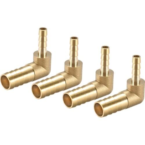 Uxcell 4pcs 12mm To 6mm Barb Brass Hose Fitting 90 Degree Elbow Pipe Connector Coupler Tubing Adapter for Home Garden DIY