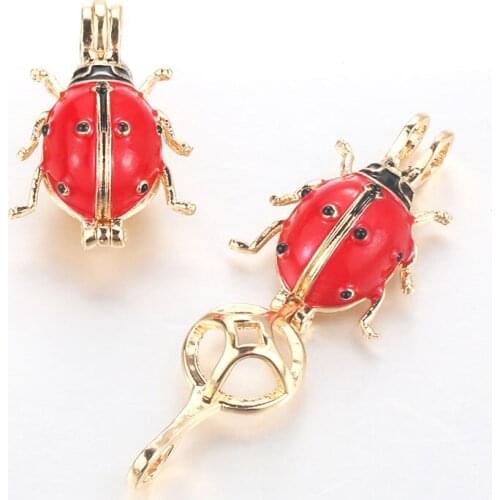 5pcs Gold Chafer Pearl Cage Locket Pendant Jewelry Making Bead Cage Necklace Aroma Essential Oil Diffuser For Oyster Pearl