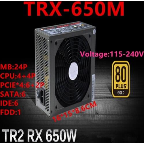 New PSU For Thermaltake(Tt) Brand TR2 RX 650W ATX 80plus Gold Half Module Game Mute Power Supply 650W Power Supply TRX-650M