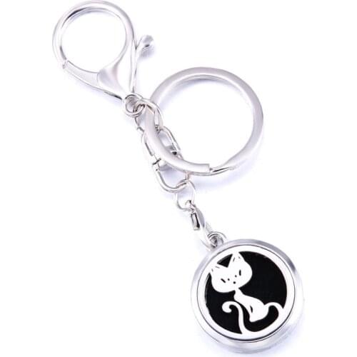 Charm Sexy Cat Aroma Keychain Keyring Open Locket Stainless Steel Perfume Aromatherapy Essential Oil Diffuser Car Keychain Gift