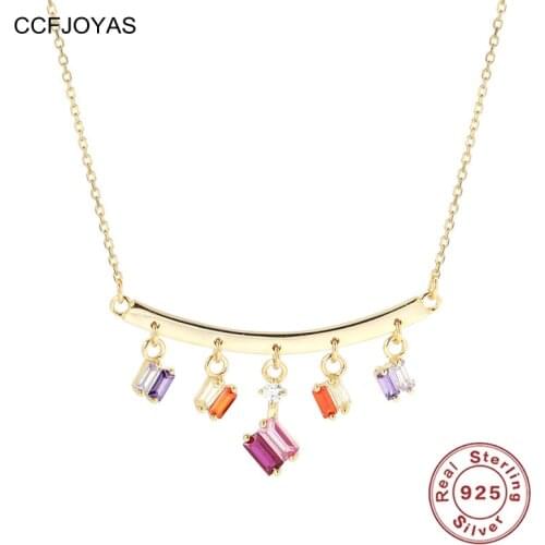 CCFJOYAS 925 Sterling Silver Colorful Zircon Pendant Necklace European and American Light Luxury Tassel Clavicle Smile Necklace