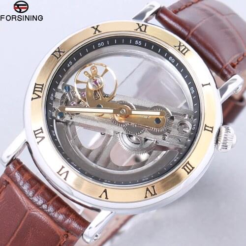 Brand FORSINING Skeleton Tourbillon automatic Mechanical Watch Mens luxury business men Wristwatch self wind Relogio Masculino