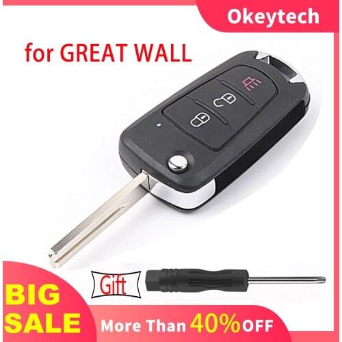 OkeyTech 3 Buttons Folding Blank Car Remote Key Shell for GREAT WALL WINGLE STEED 5 6 HAVAL HOVER H5 Flip Key Case Uncut Blade