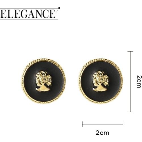 Elegance Vintage Baroque Palace Metal Frame Stud Earrings Round Queen Head Coin Geometric Earring for Women