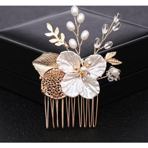 Bride Flower Hair Comb Wedding Hair Ornaments Pearl Small Hair Combs Gold Hairpins Jewelry Tiara Women Combs For Hair Dropship
