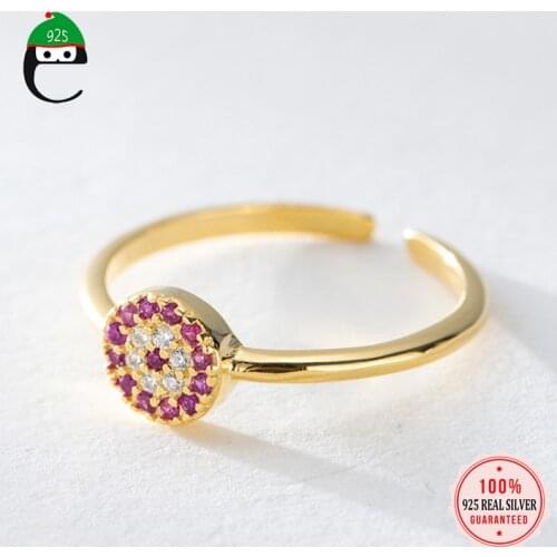 ElfoPlataSi Minimalist 925 Sterling Silver Round Twinkling CZ Eye Opening Finger Ring For Women Wedding Party Jewelry DA2046