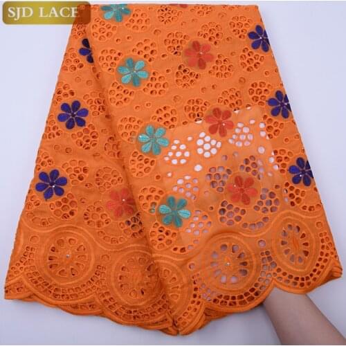 SJD LACE African Lace Fabric High Quality Nigerian Pure Cotton Embroidery With Rhinestone Mesh Lace Fabric For Women A1800