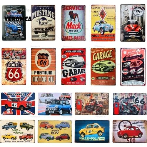 Route 66 Metal Tin Signs Mustang Motorcycles Car Motor Oil and Gasoline Garage Art Poster Pub Bar Club Wall Stickers Home Decor