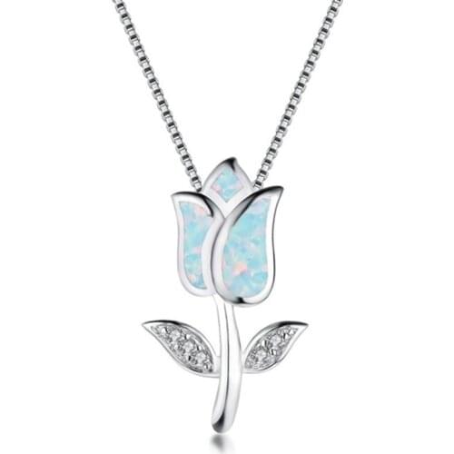 Fashion Women Necklace Rose Flower Pendant Romantic Rainbow Birthstone Necklace For Women Birthday Gift Accessories Jewelry