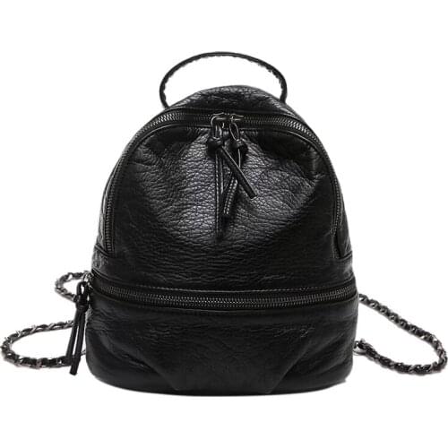 New European and American fashion chain womens backpack high quality washed womens backpack casual mini girls school bag