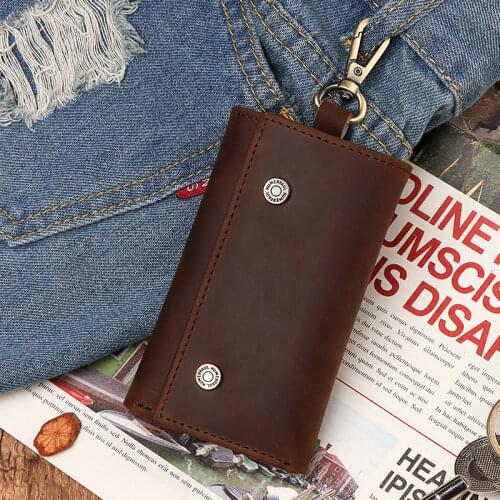 Mens Car Keys Walletskey Ring Bag Keys Pouch Cowhide Leather Male Key Holder Organizer Housekeeper Keychain Purse