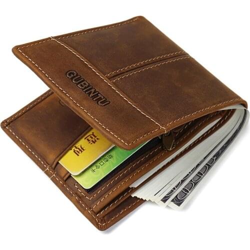 New Mens Wallets Crazy Horse Cowhide Genuine Leather Business High Quality Coin Purses Male Brown ID Credit Card Holder Wallet