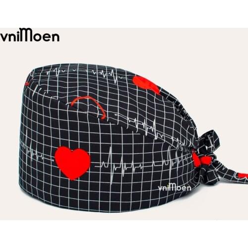 New High Quality Breathable sweat-absorbent cartoon print scrub cap Pet grooming beauty salon lab work caps Health scrub hat