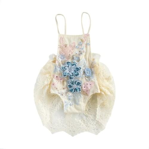 New Baby Girl’s Fashion Suspender Jumpsuits Sweet Lace Crochet Backless Lace-Up Triangle Romper