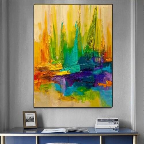 Knife Painted Iridscence Sailling Pic Hand Painted Abstract Oil Painting On Canvas Wall Art For Living Room Home Decor No Frame