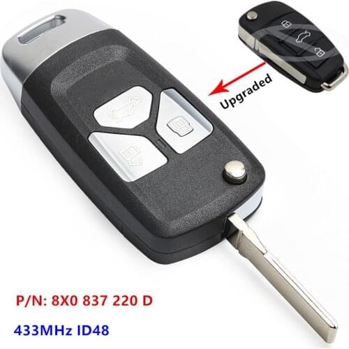 KEYECU Upgraded Flip Remote key Fob 433MHz With ID48 Chip for Audi A1 TT R8 Q3 2009-2014 P/N: 8X0 837 220 D