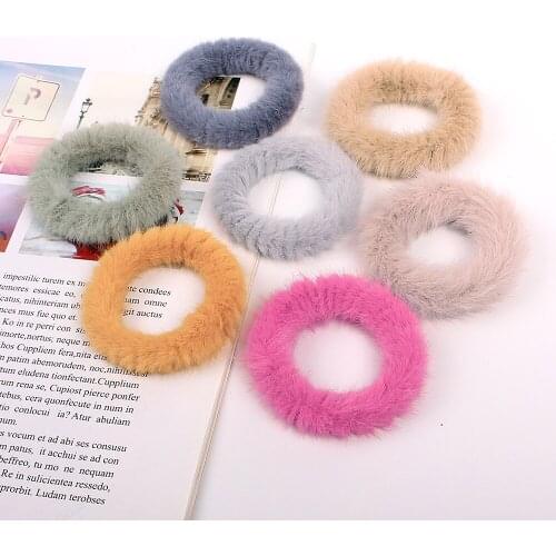 Scrunchie Women Winter Soft Faux Fur Plush Elastic Hair Band Ponytail Holder Sweet Scrunchy Headband Tail Accessories 0911B