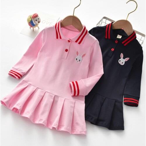 Clothes For Baby Girl Fashion Cartoon Rabbit Girls Long Sleeve Cotton Pleated Dress Striped Lapel Children Kids Tennis Dresses