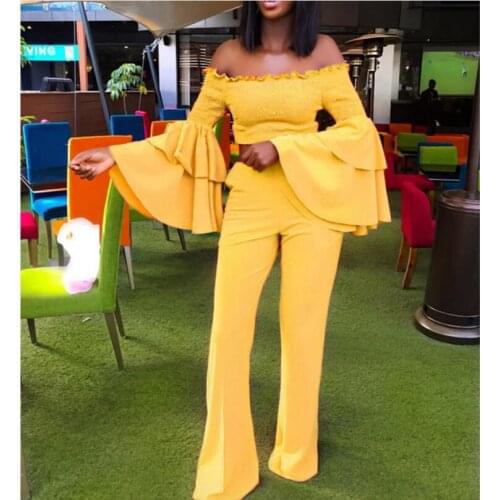 2018 autumn and winter explosion models fashion new womens suit long-sleeved ruffled wide-leg trousers two-piece women