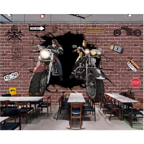 Custom photo mural 3d wallpaper Motorcyclist breaks through the brick wall home decor room home decor wallpaper for walls 3 d
