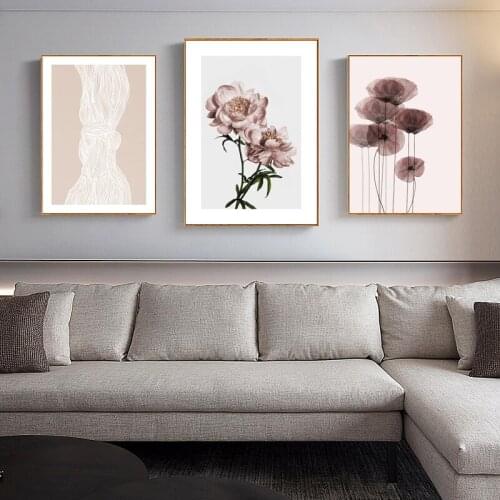 Building Landscape Posters Canvas Painting Pink Flower Abstract Line Wall Art Nordic Posters Prints Scandinavian Decor for Home