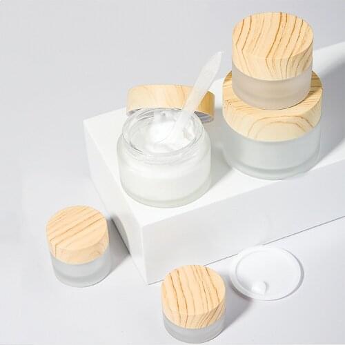 10pcs/lot 5ml 10ml 15ml Translucent Frosted Glass Refillable Cream Bottle Jar Empty Cosmetic Storage Pot with Wood Grain Screw