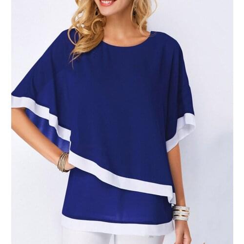 Plus Size Blouses For Women 5XL Patchwork Double Layer Tops Casual Batwing Sleeve Tunic 2021 Autumn Large Size Chiffon Shirts